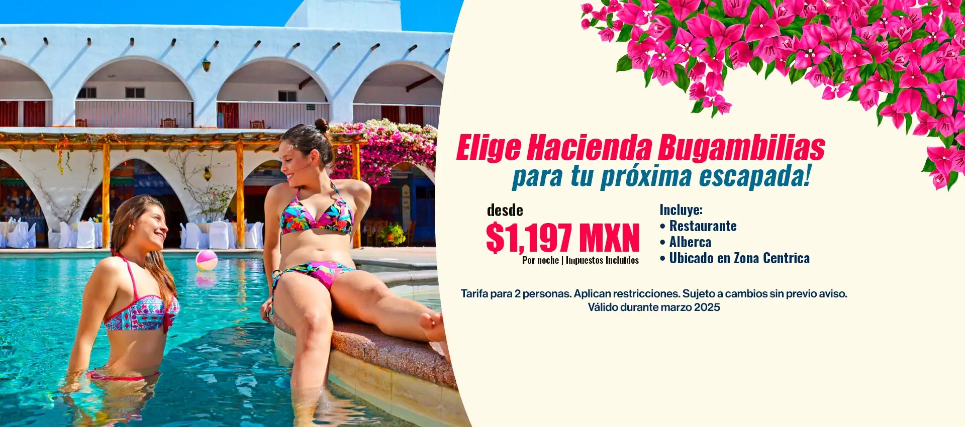 Hospedaje, Habitación doble con balcón, Hotel Hacienda Bugambilias, La Paz, B.C.S.