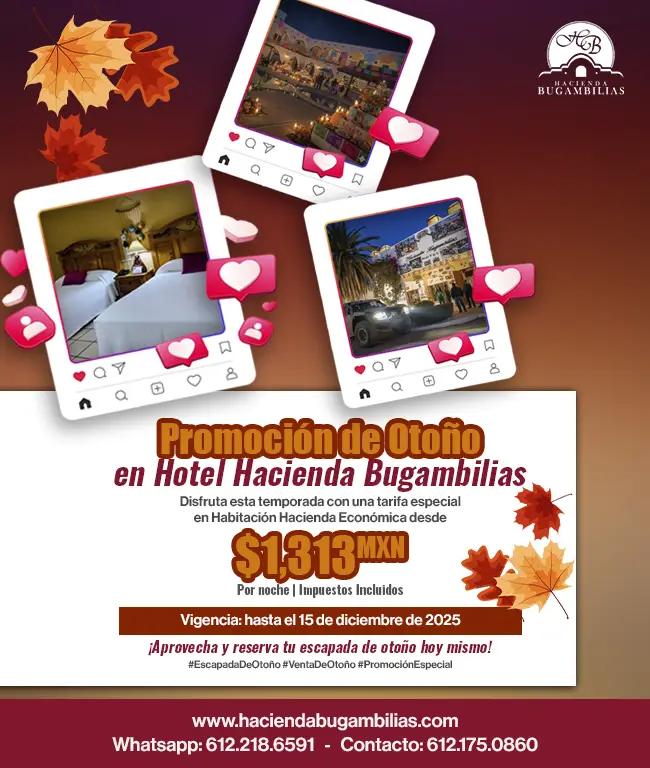 Oferta especial otoño, Hotel Hacienda Bugambilias, Hotel en La Paz, BCS